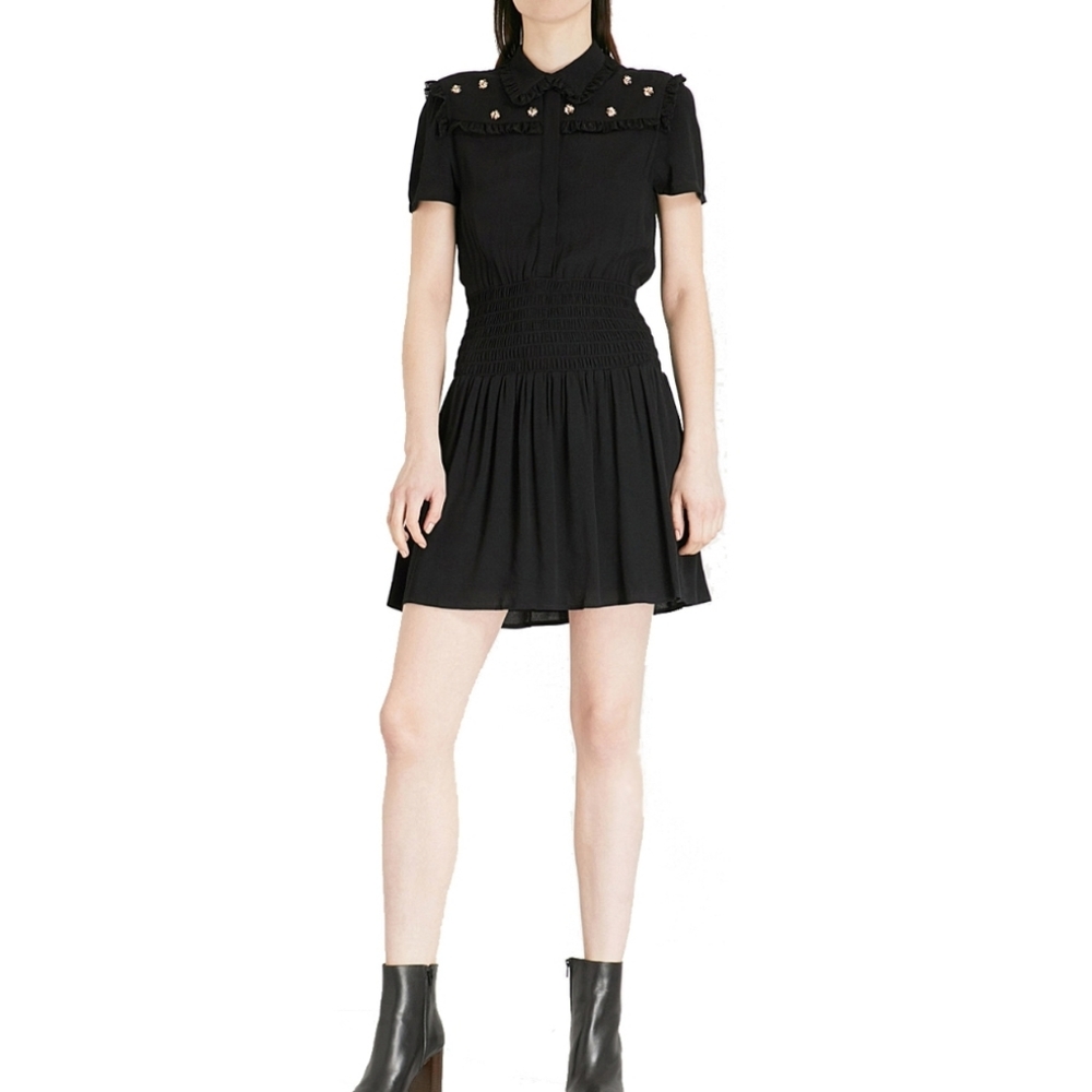 Maje Ravanna Bee Embellished Crepe Dress in Black